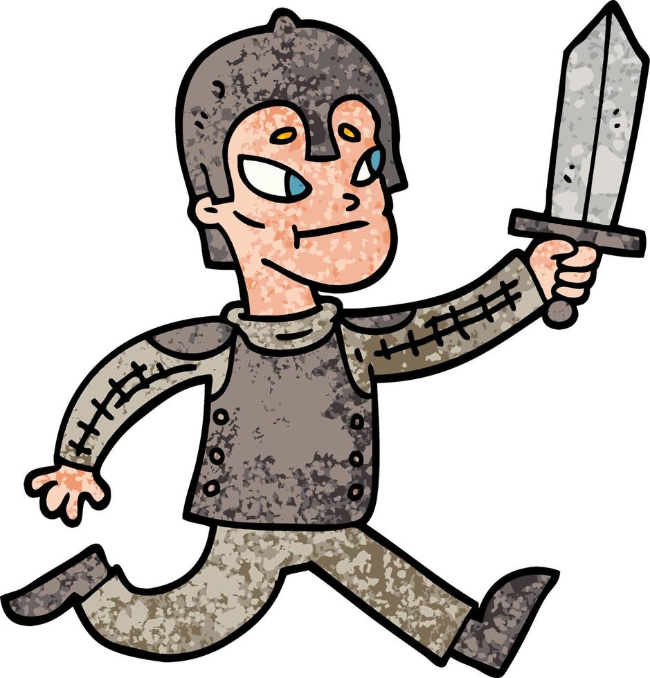 grunge texturé illustration dessin animé guerrier médiéval vecteur