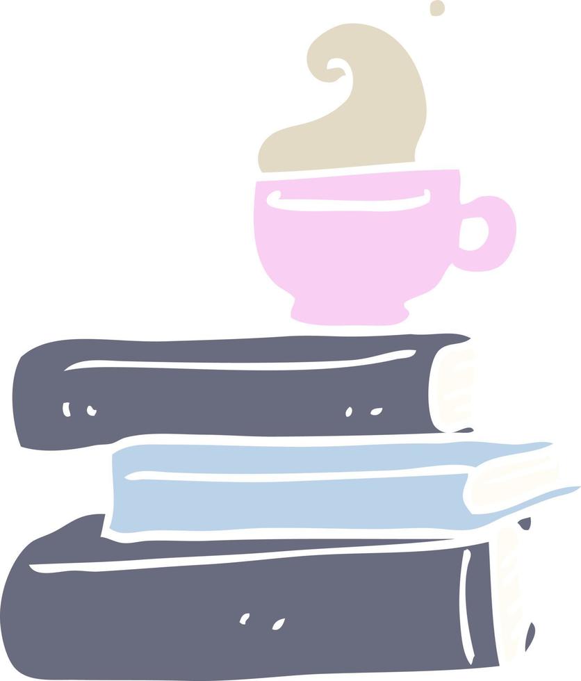 livres de dessin animé illustration couleur plate et tasse de café vecteur