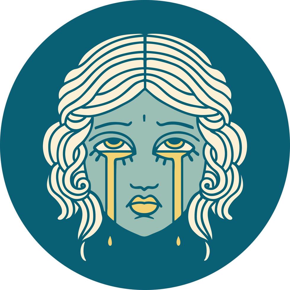 image de style de tatouage emblématique du visage féminin qui pleure vecteur