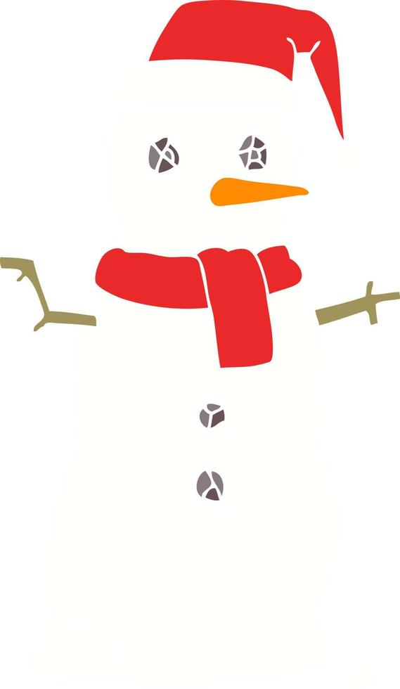 illustration en couleur plate du bonhomme de neige vecteur