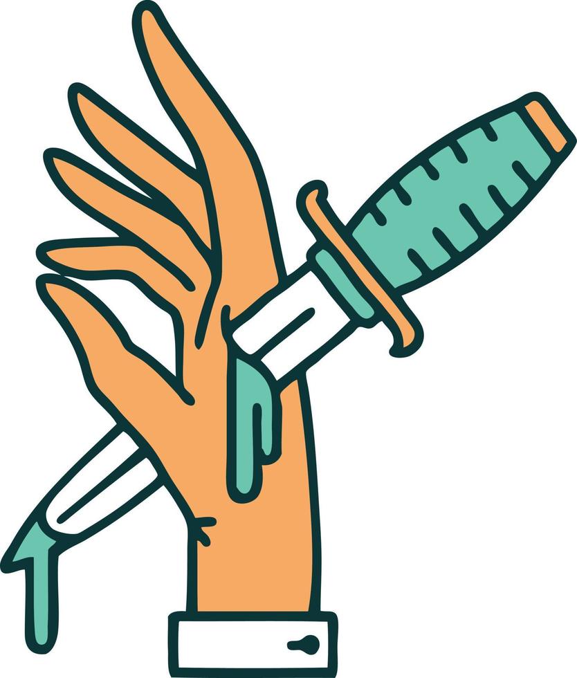 image emblématique de style tatouage d'un poignard dans la main vecteur