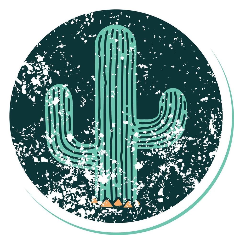 image emblématique de style tatouage d'autocollant en détresse d'un cactus vecteur