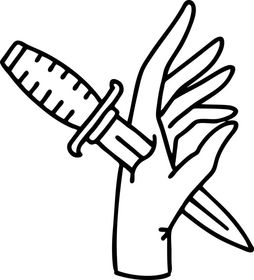 tatouage dans le style de la ligne noire d'un poignard dans la main vecteur