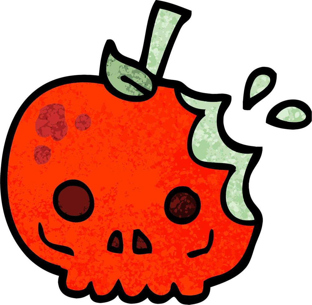 grunge texturé illustration dessin animé rouge pomme empoisonnée vecteur