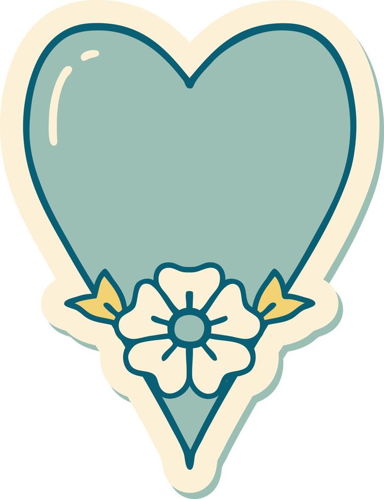 autocollant de tatouage dans le style traditionnel d'un coeur et d'une fleur vecteur