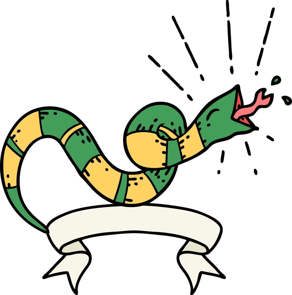 bannière de défilement avec serpent sifflant de style tatouage vecteur