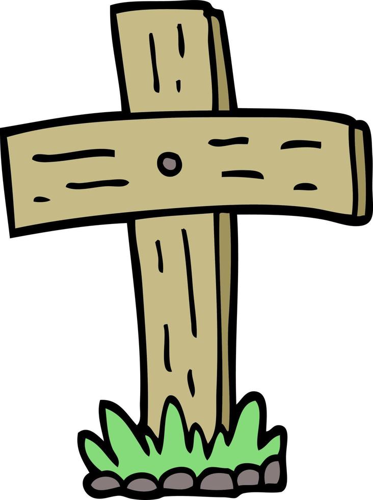 croix de cimetière de dessin animé de style doodle dessinés à la main vecteur