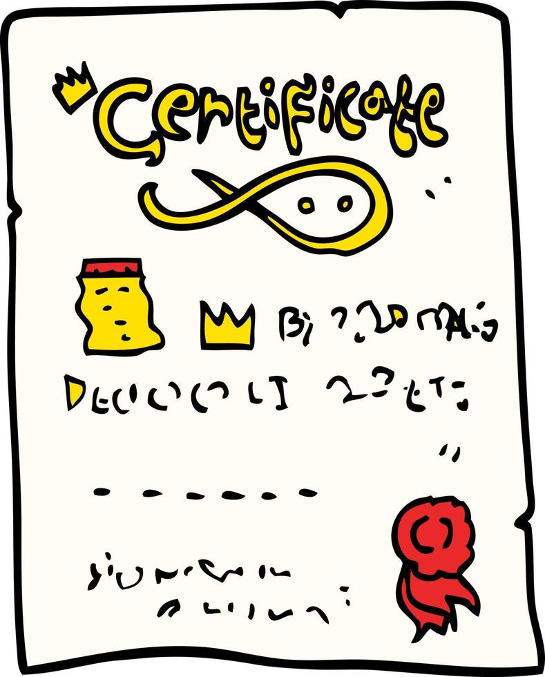 certificat orné de dessin animé de style doodle dessiné à la main vecteur