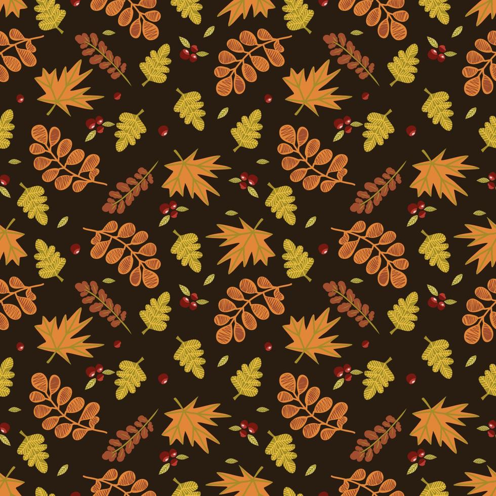 modèle vectorielle continue d'automne avec des citrouilles et des feuilles d'automne. illustration dessinée à la main. vecteur