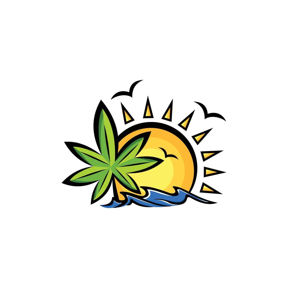 logo créatif de la nature de l'île du soleil du cannabis vecteur