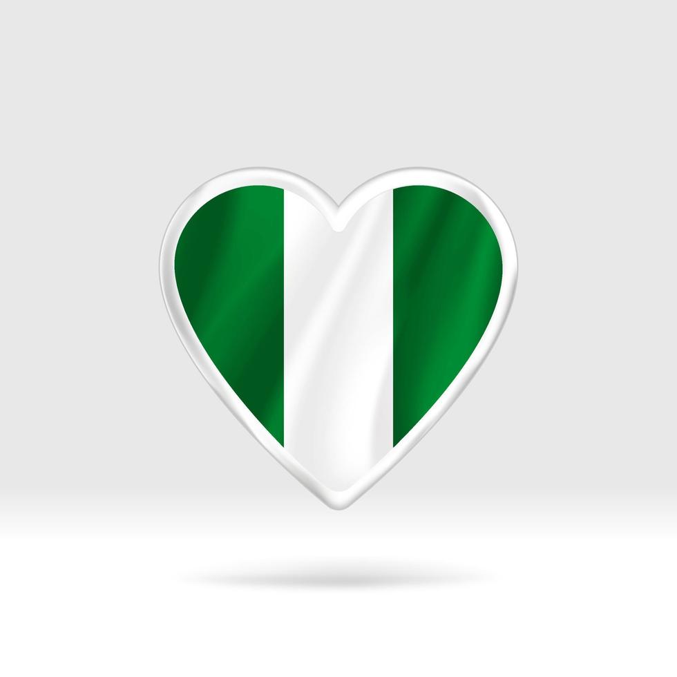 coeur du drapeau du nigéria. modèle de coeur et drapeau de bouton argenté. édition facile et vecteur en groupes. illustration vectorielle de drapeau national sur fond blanc.