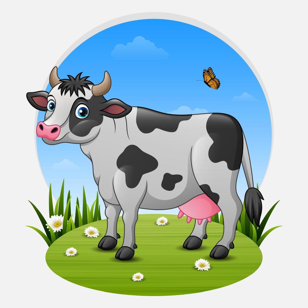 dessin animé vache brune sur un pré vert vecteur