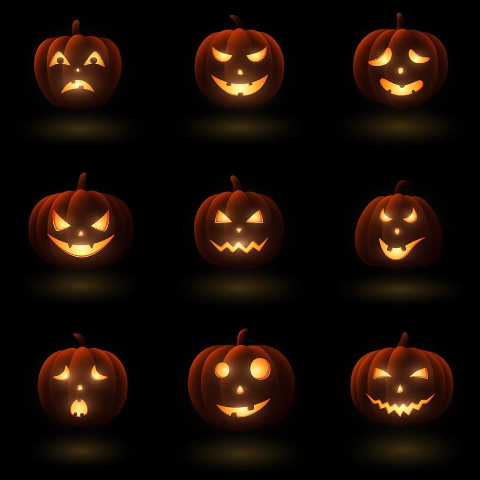 ensemble de citrouilles d'halloween avec différents visages vecteur