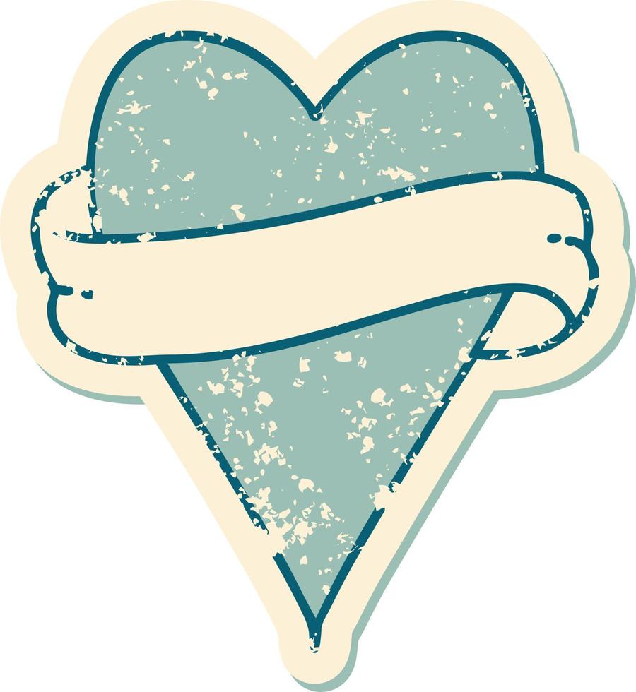 image emblématique de style tatouage autocollant en détresse d'un coeur et d'une bannière vecteur