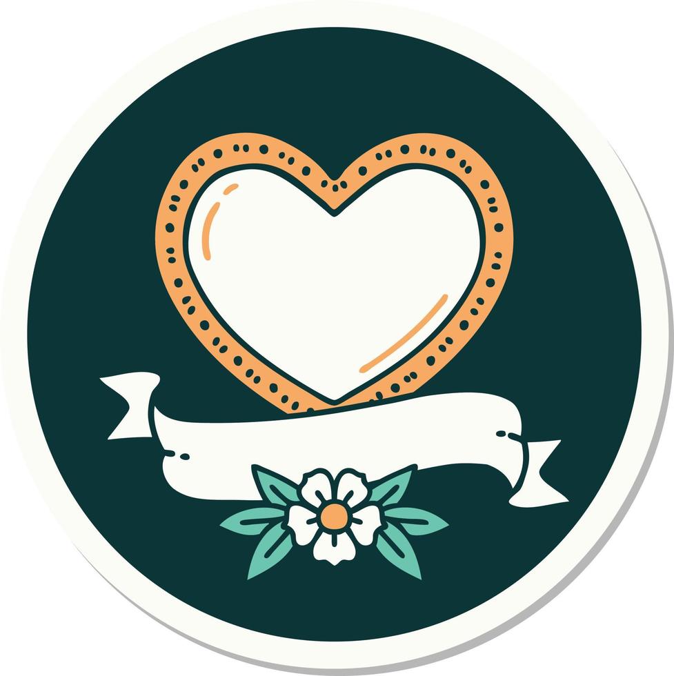 autocollant de tatouage dans le style traditionnel d'un coeur et d'une bannière vecteur