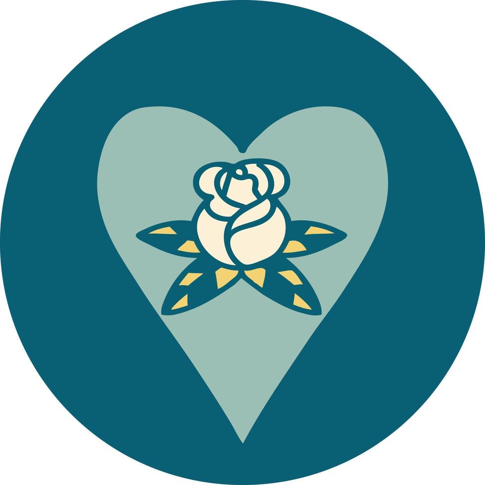 image emblématique de style tatouage d'un coeur et de fleurs vecteur