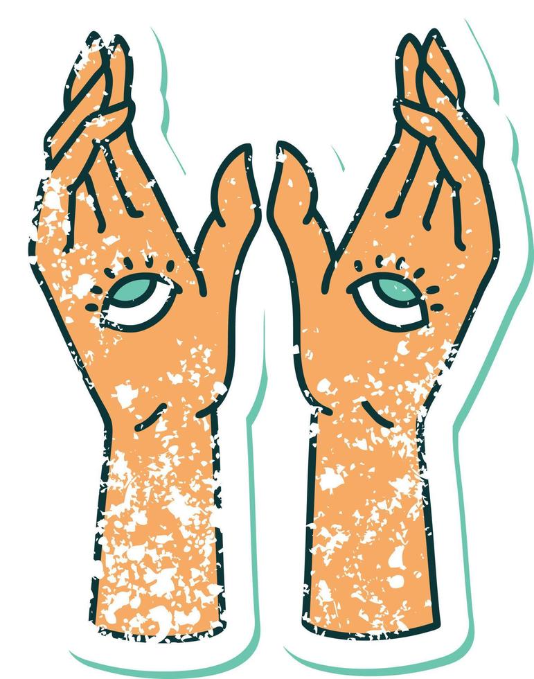 image emblématique de style tatouage autocollant en détresse des mains mystiques vecteur