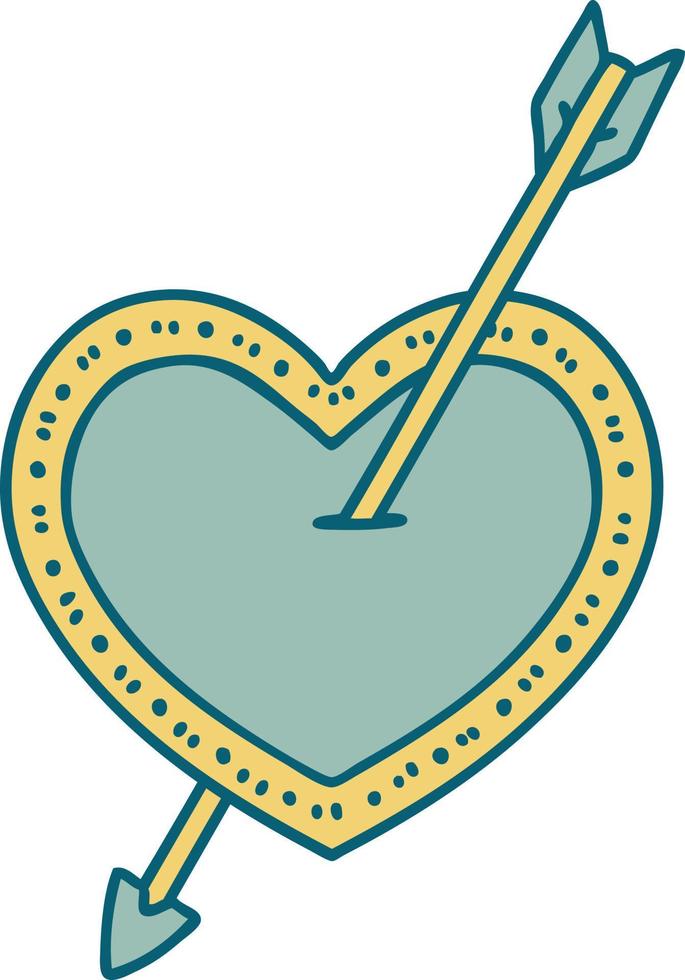 image emblématique de style tatouage d'une flèche et d'un coeur vecteur