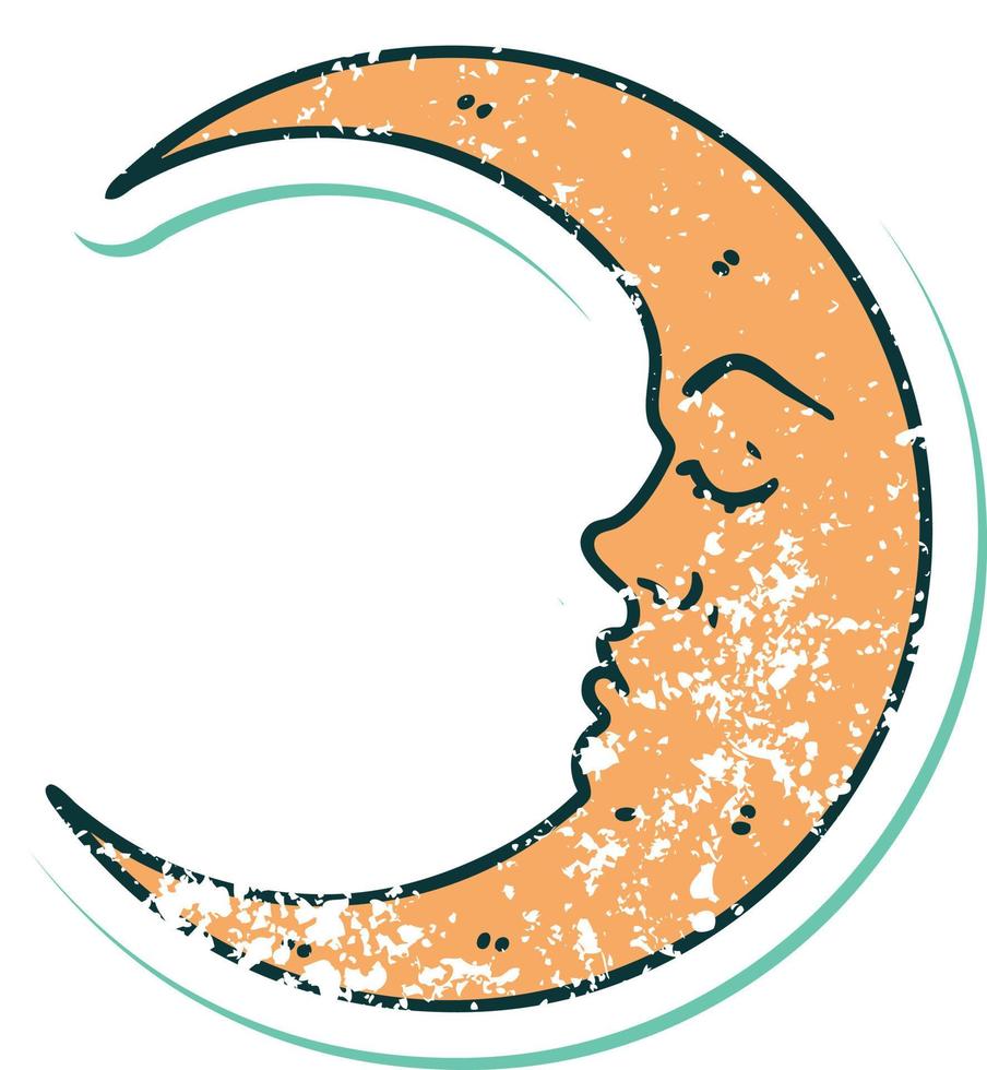 image emblématique de style tatouage d'autocollant en détresse d'un croissant de lune vecteur