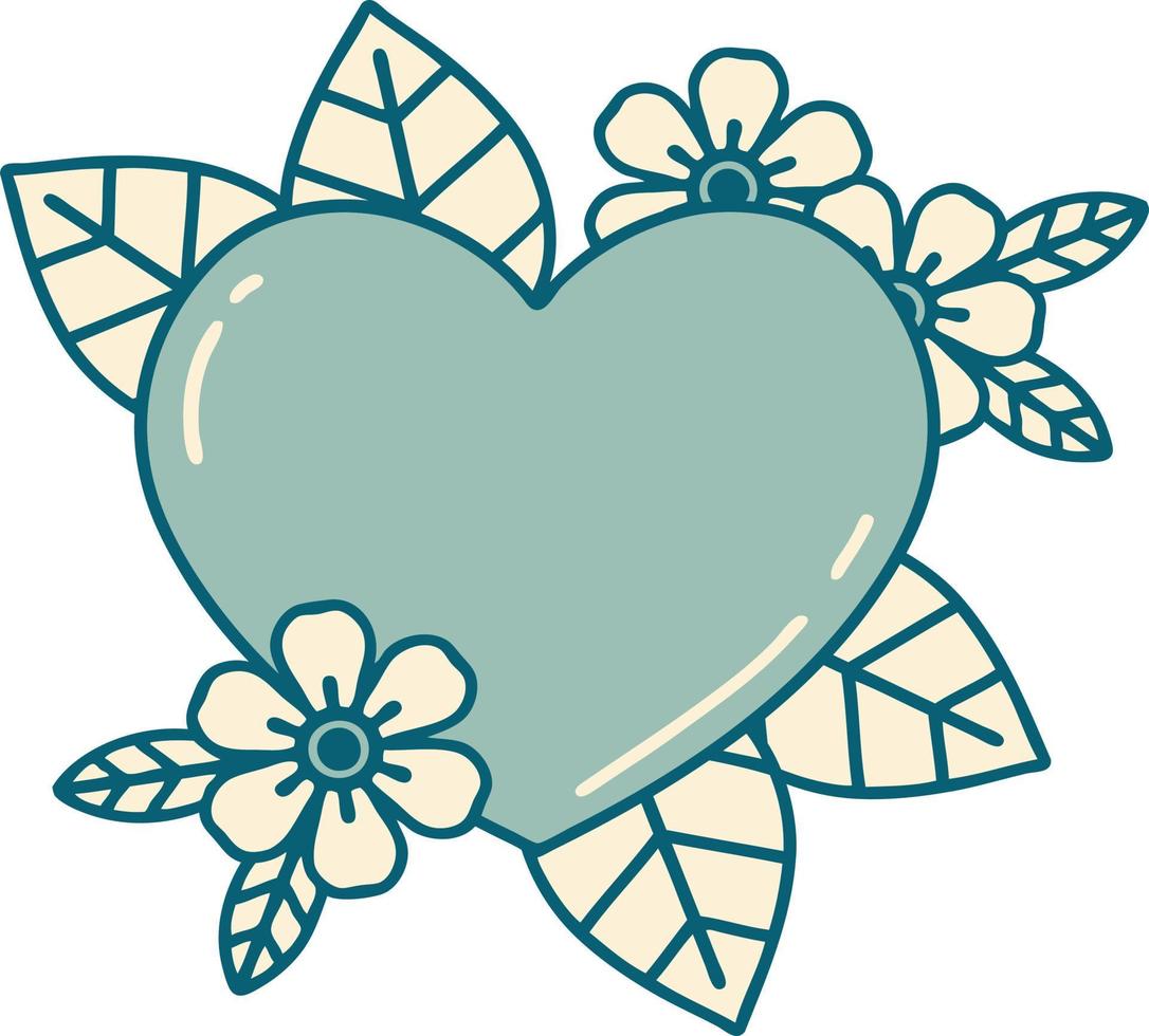image emblématique de style tatouage d'un cœur botanique vecteur
