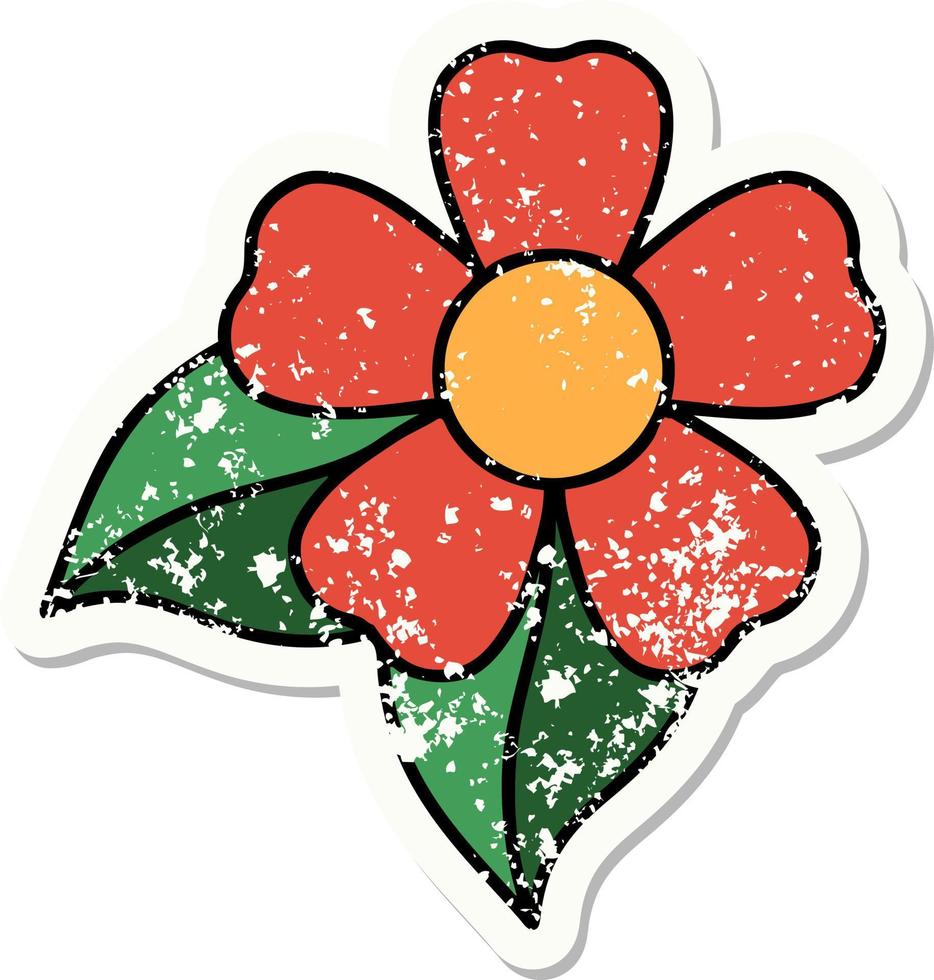 tatouage d'autocollant en détresse dans le style traditionnel d'une fleur vecteur