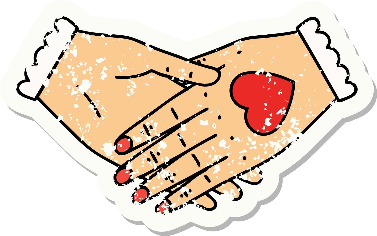 tatouage d'autocollant en détresse dans le style traditionnel d'une paire de mains vecteur