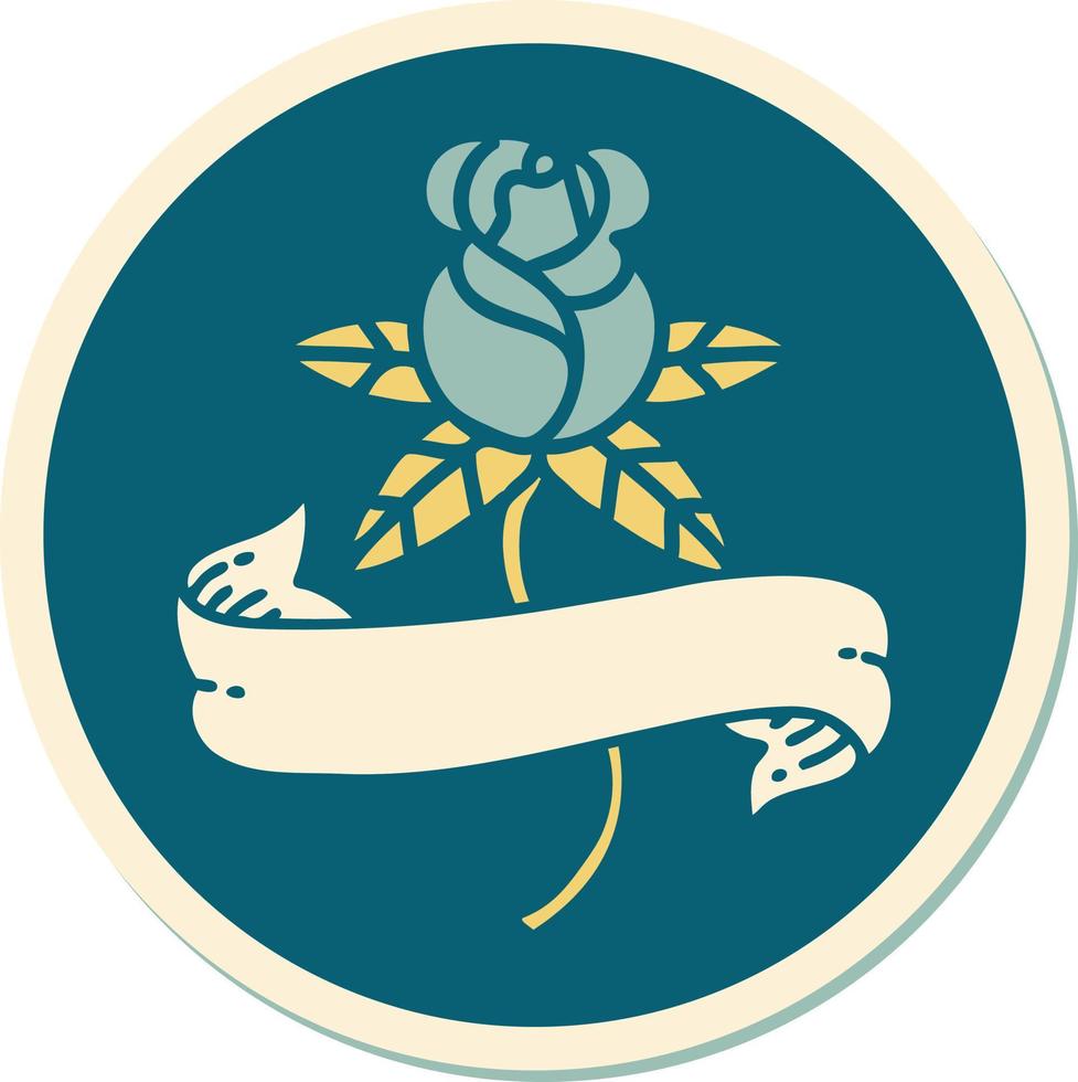 autocollant de tatouage dans le style traditionnel d'une rose et d'une bannière vecteur