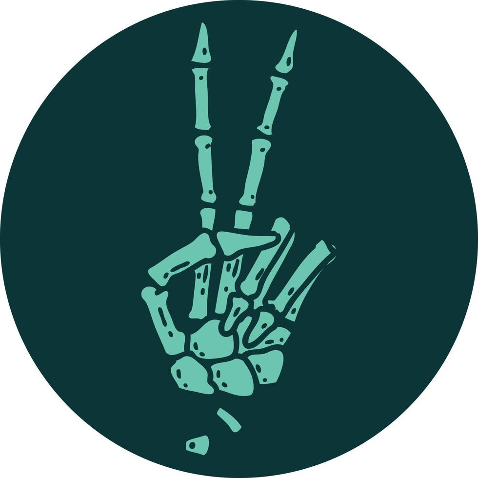 image emblématique de style tatouage d'un squelette donnant un signe de paix vecteur