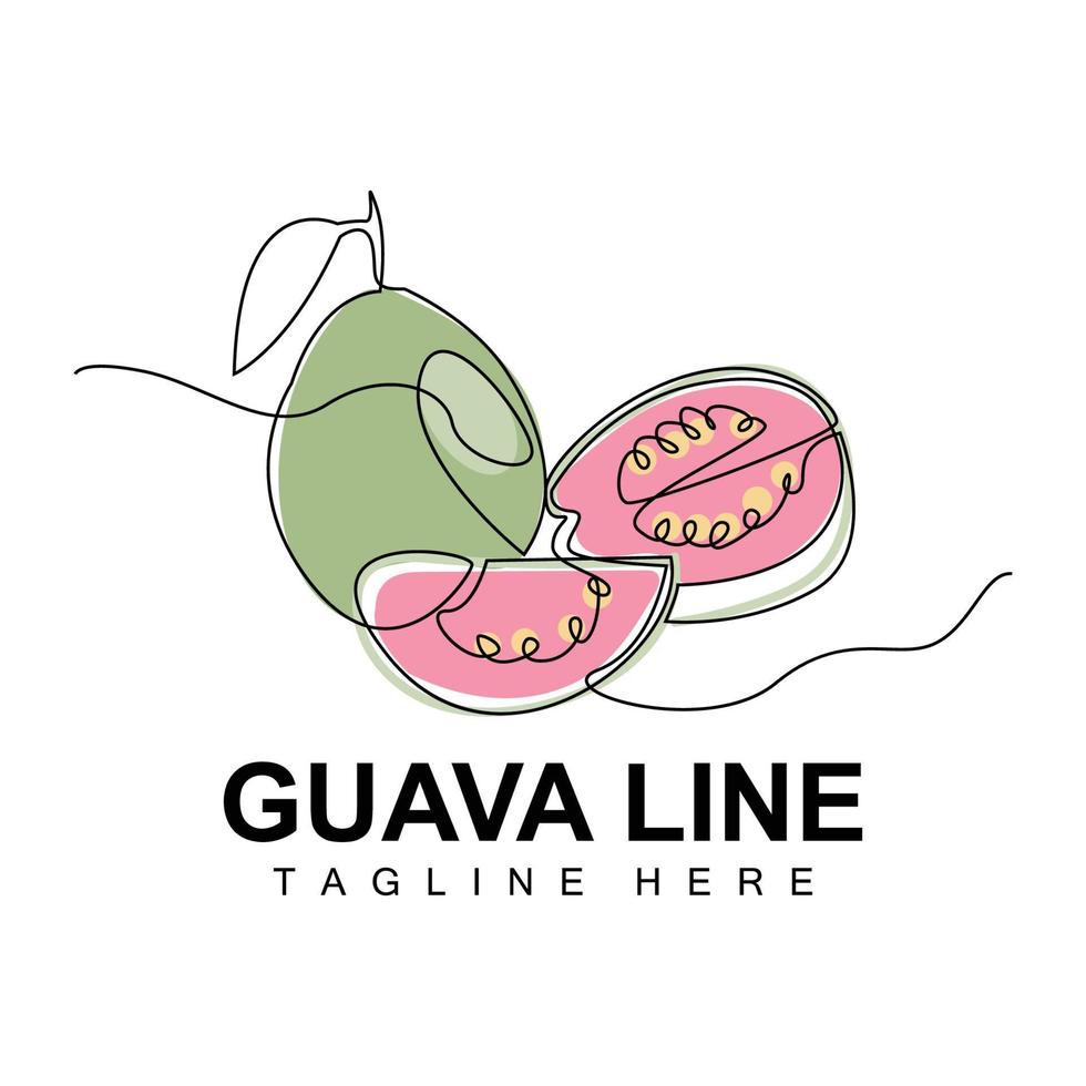 création de logo de goyave, image vectorielle avec style de ligne, illustration du marché des fruits frais, usine de vitamines vecteur