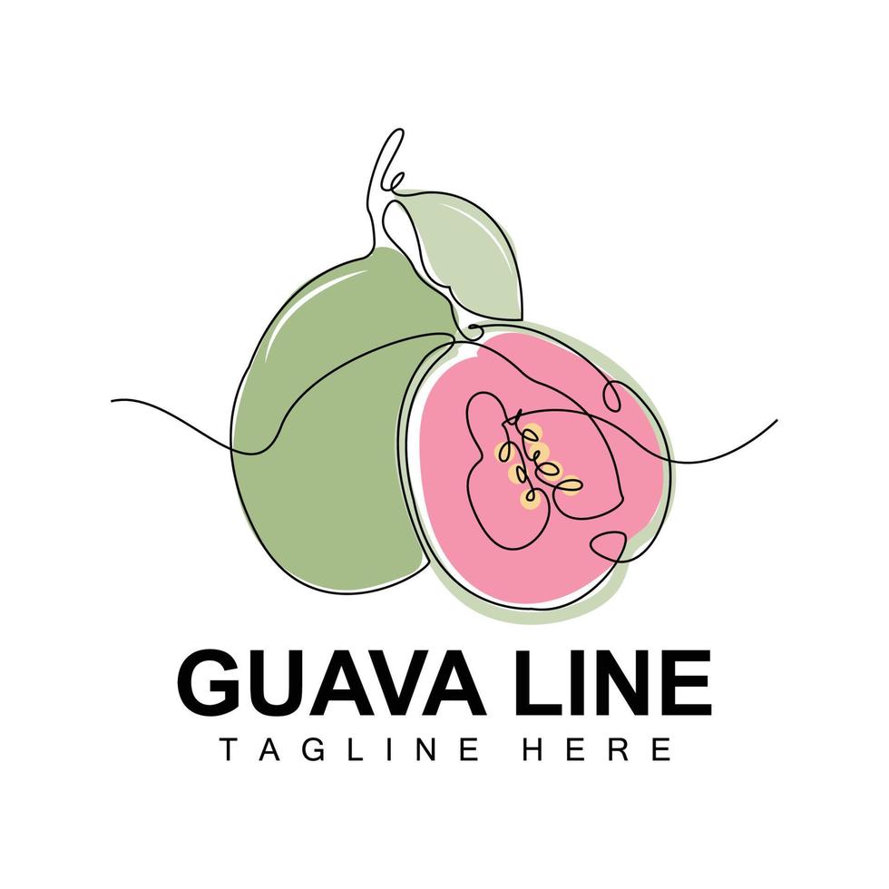 création de logo de goyave, image vectorielle avec style de ligne, illustration du marché des fruits frais, usine de vitamines vecteur