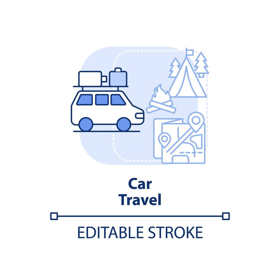 icône de concept bleu clair de voyage en voiture. loisirs en famille, vacances. temps de qualité ensemble illustration de ligne mince idée abstraite. dessin de contour isolé. trait modifiable. vecteur