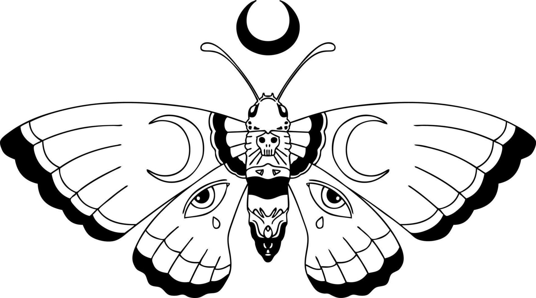 tatouage dans le style de ligne noire d'un papillon de nuit vecteur