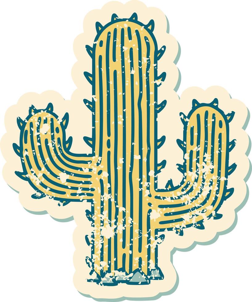 image emblématique de style tatouage d'autocollant en détresse d'un cactus vecteur