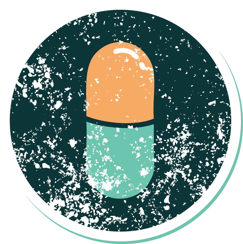 image emblématique de style tatouage d'autocollant en détresse d'une pilule vecteur