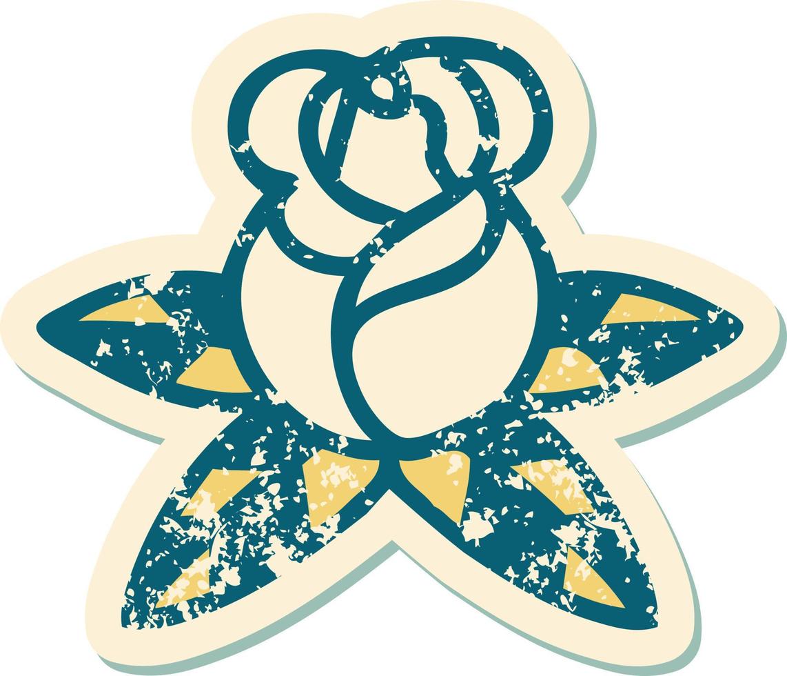 icône de style tatouage autocollant en détresse d'une seule rose vecteur