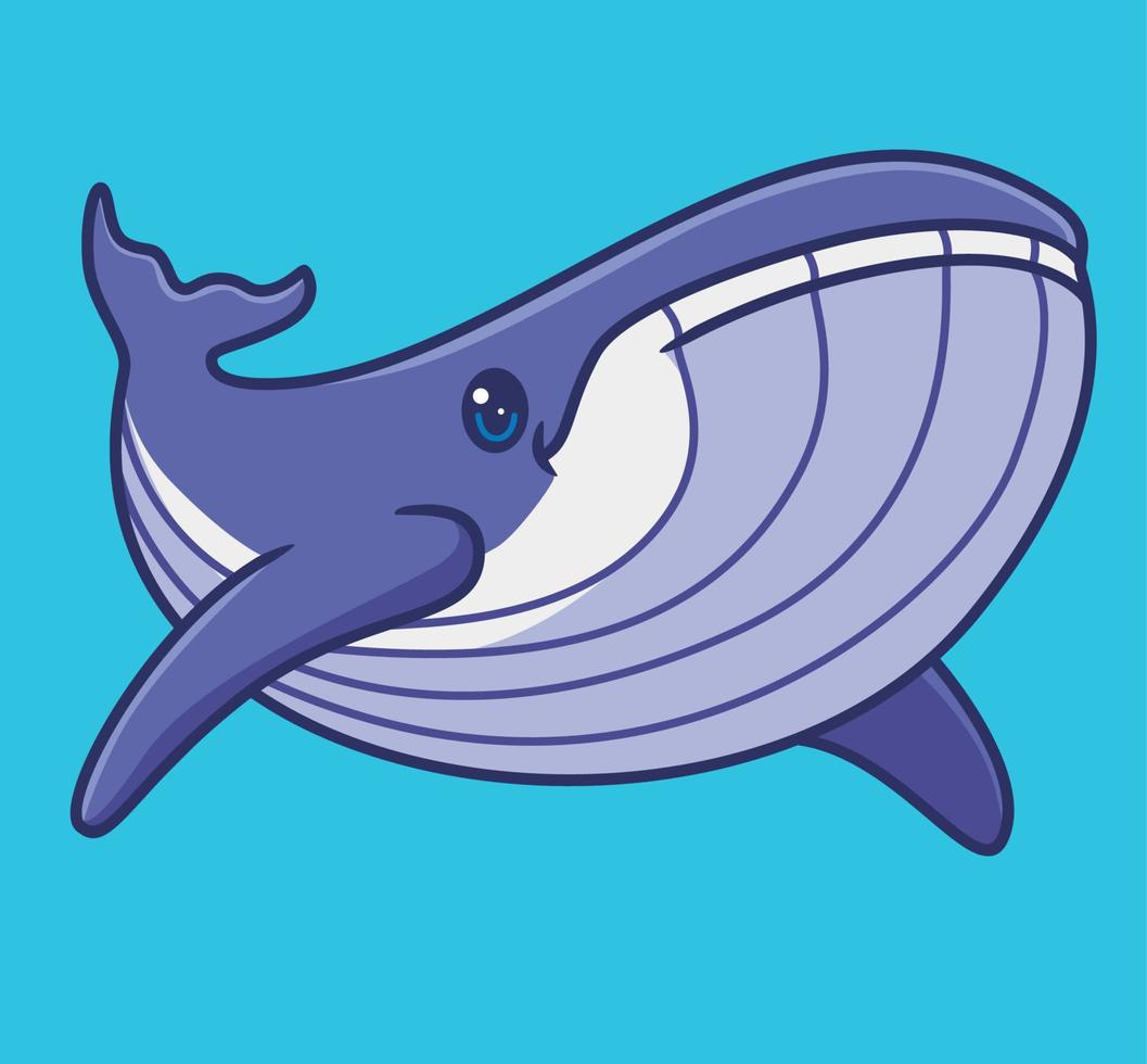 adorable baleine bleue violette. illustration d'animal de dessin animé isolé. vecteur de logo premium de conception d'icône d'autocollant de style plat. personnage mascotte