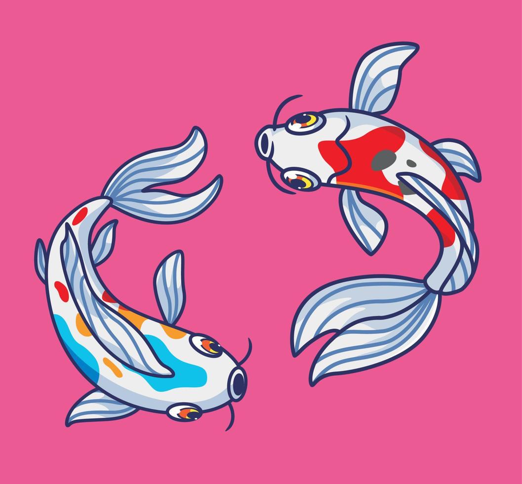 saut de poisson koi mignon. illustration d'animal de dessin animé isolé. vecteur de logo premium de conception d'icône d'autocollant de style plat. personnage mascotte