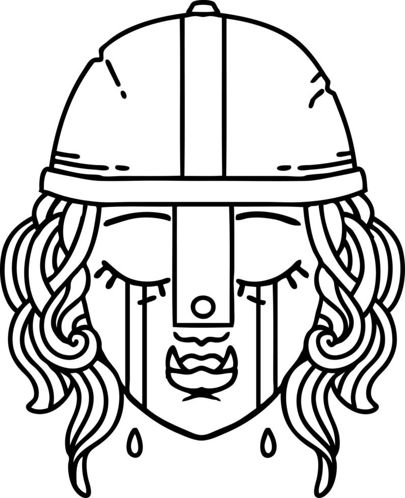 illustration de visage de personnage de combattant orc qui pleure vecteur