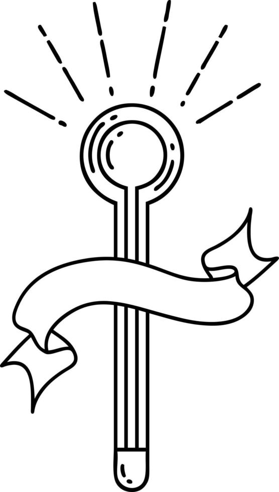 bannière avec thermomètre en verre de style tatouage de travail de ligne noire vecteur