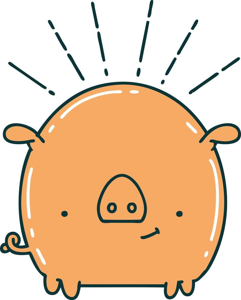 illustration d'un personnage de cochon de style tatouage traditionnel vecteur