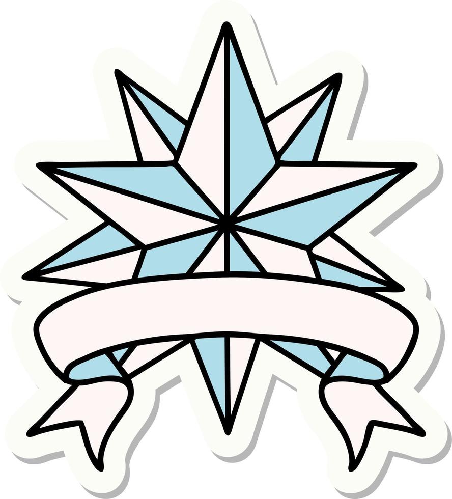 autocollant de style tatouage avec bannière d'une étoile vecteur