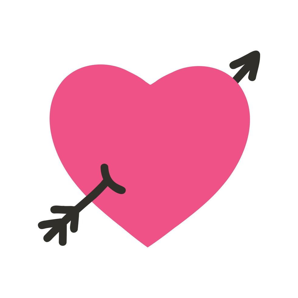 autocollant girly pop de coeur avec flèche en style cartoon. illustration vectorielle de l'icône de l'amour, symbole de la Saint-Valentin pour tee-shirt graphique, impression, affiche. nostalgie de 1990 vecteur