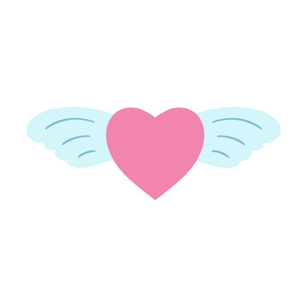 coeur rose avec des ailes bleues dans un style dessiné à la main de dessin animé. illustration vectorielle de l'icône de l'amour, symbole de la Saint-Valentin pour tee-shirt graphique, impression, affiche. autocollant girly pop vecteur