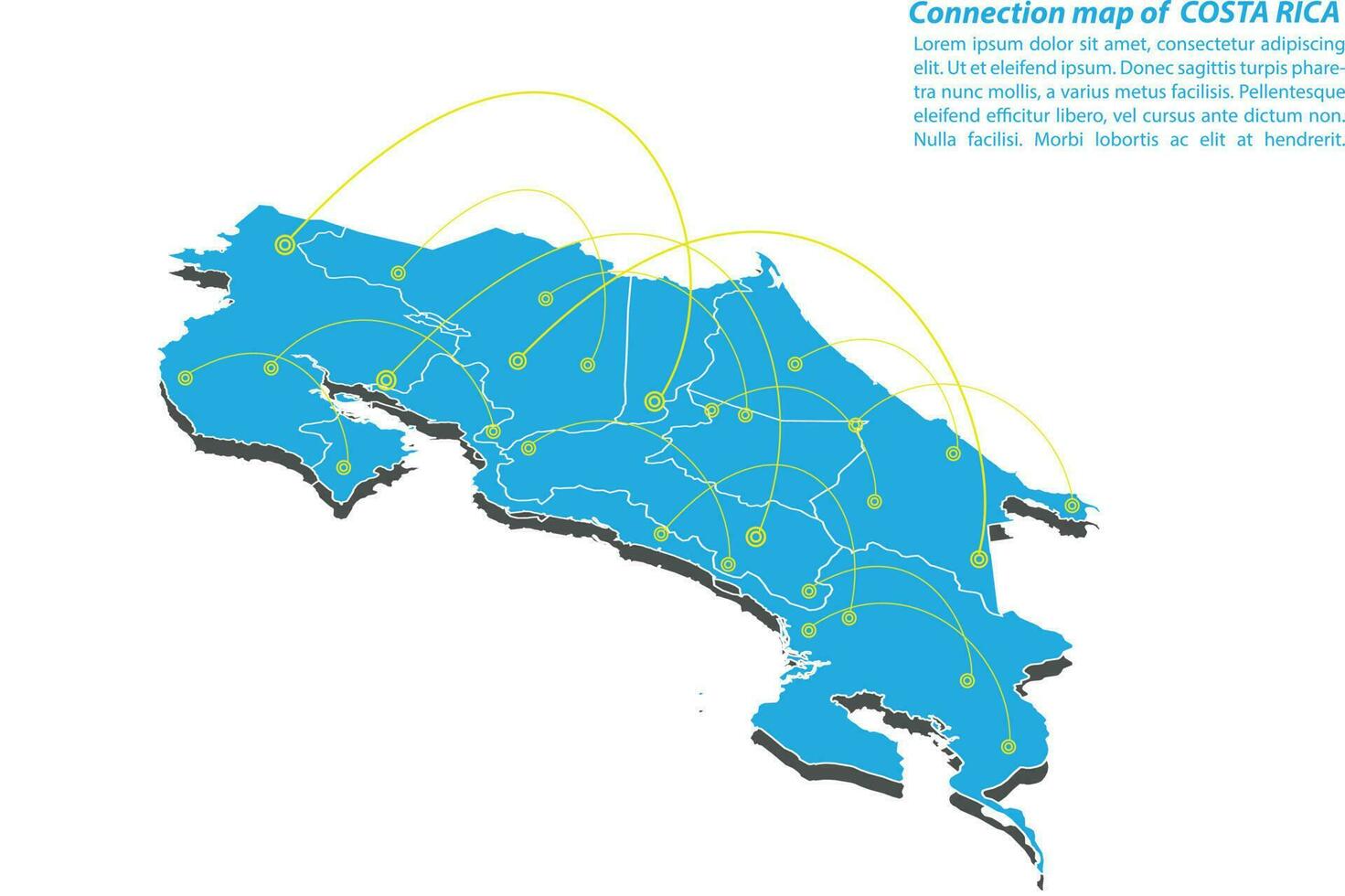 conception de réseau de connexions de carte moderne du costa rica, meilleur concept internet de l'entreprise de carte du costa rica à partir de la série de concepts, composition de points et de lignes de carte. carte infographique. illustration vectorielle. vecteur