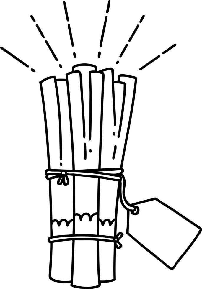 illustration d'un tas de poireaux de style tatouage de ligne noire traditionnelle vecteur