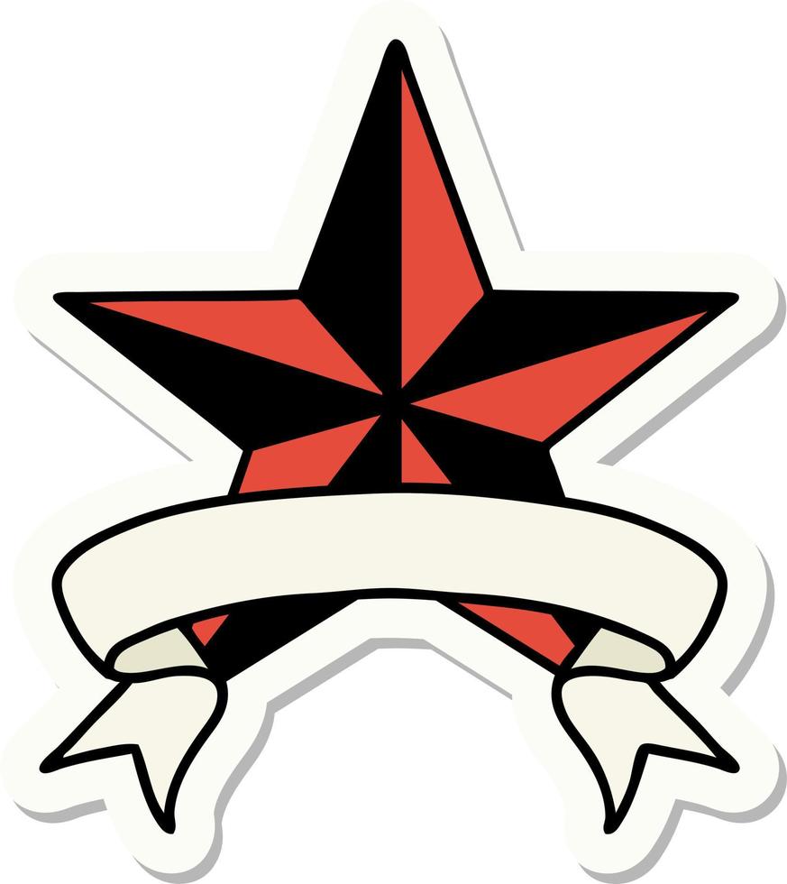 autocollant de style tatouage avec bannière d'une étoile vecteur