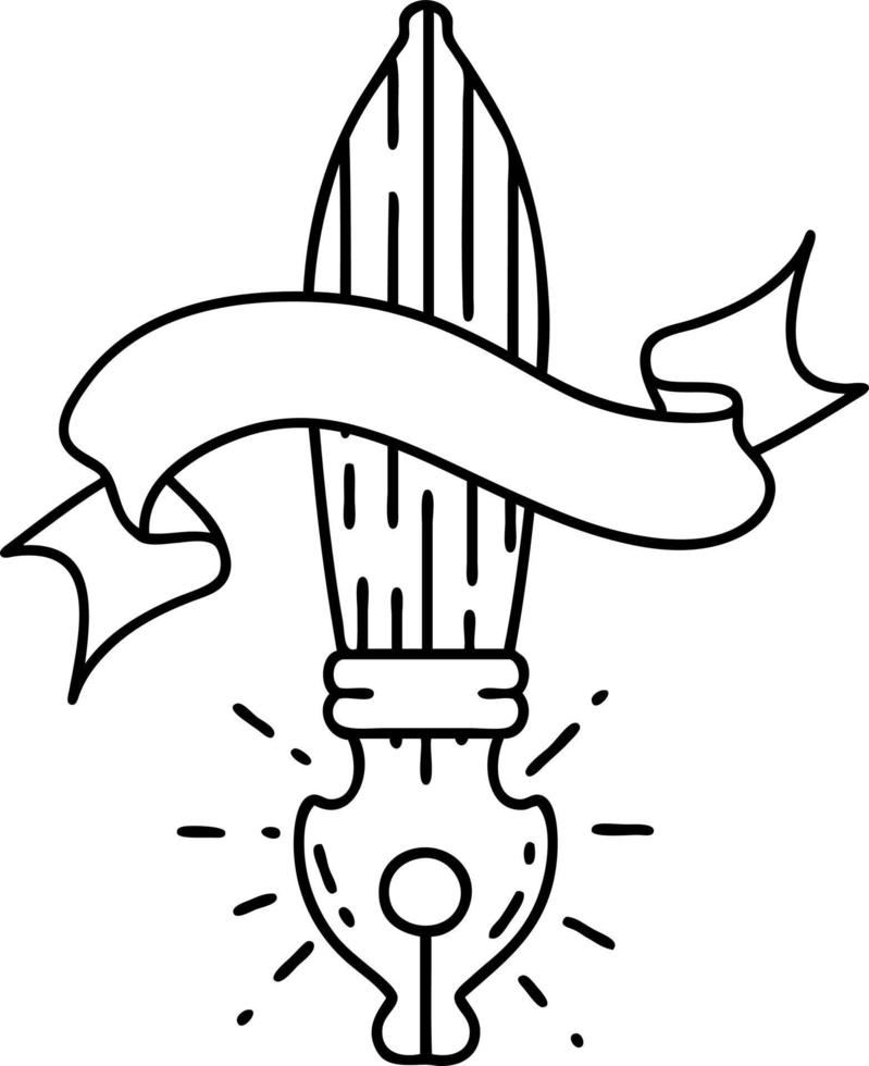 bannière de défilement avec stylo plume de style tatouage de travail de ligne noire vecteur
