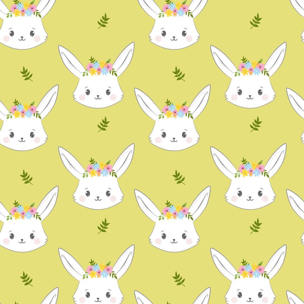 modèle sans couture avec des dessins animés de lapin et des fleurs simples. illustration vectorielle tête de lapin. vecteur