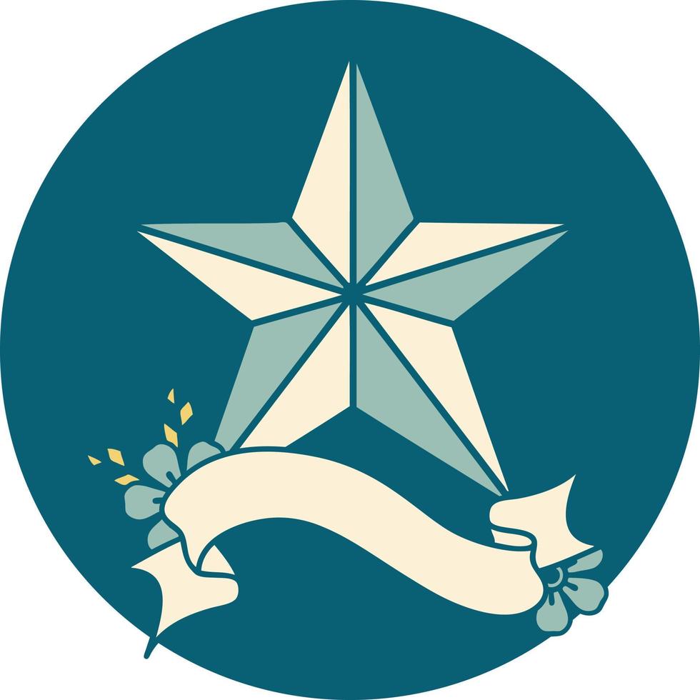 icône de style de tatouage avec la bannière d'une étoile vecteur