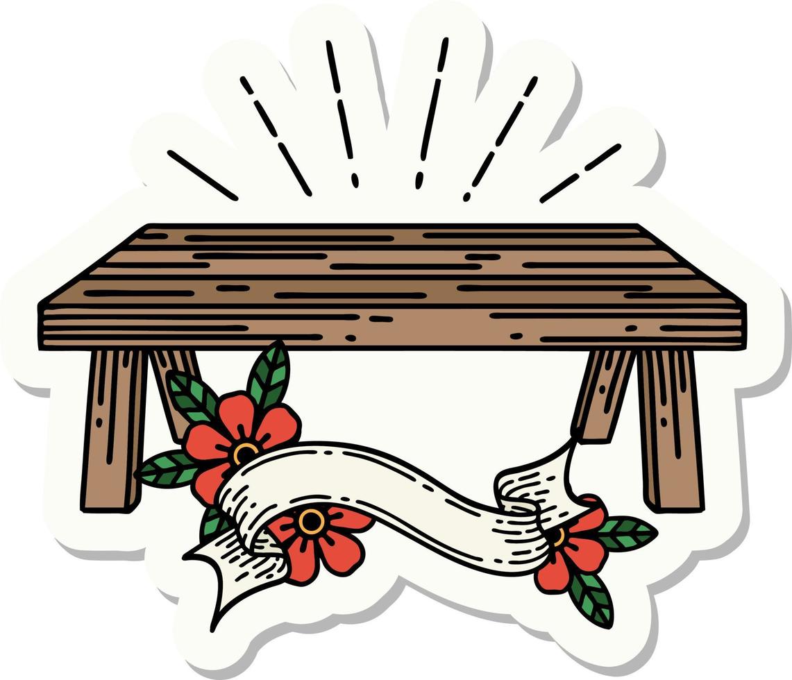 autocollant d'une table en bois style tatouage vecteur